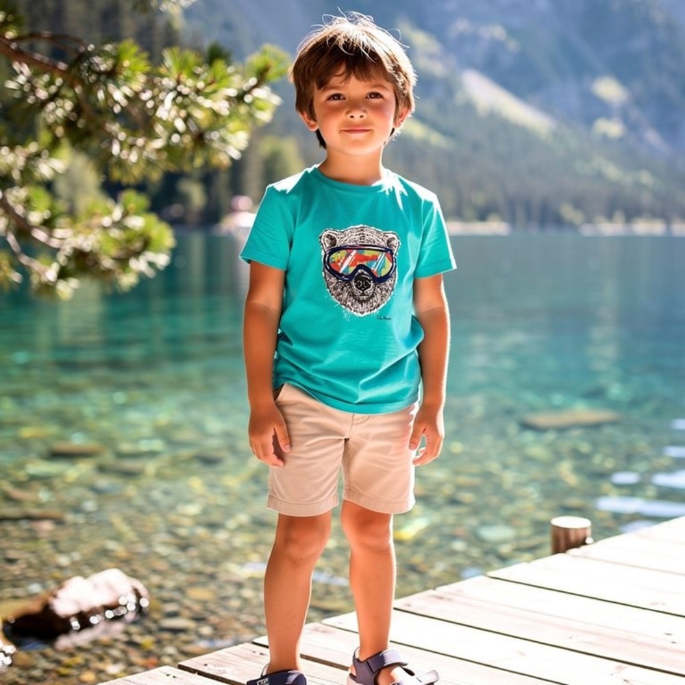 Kids Teal Bear Graphic T-Shirt